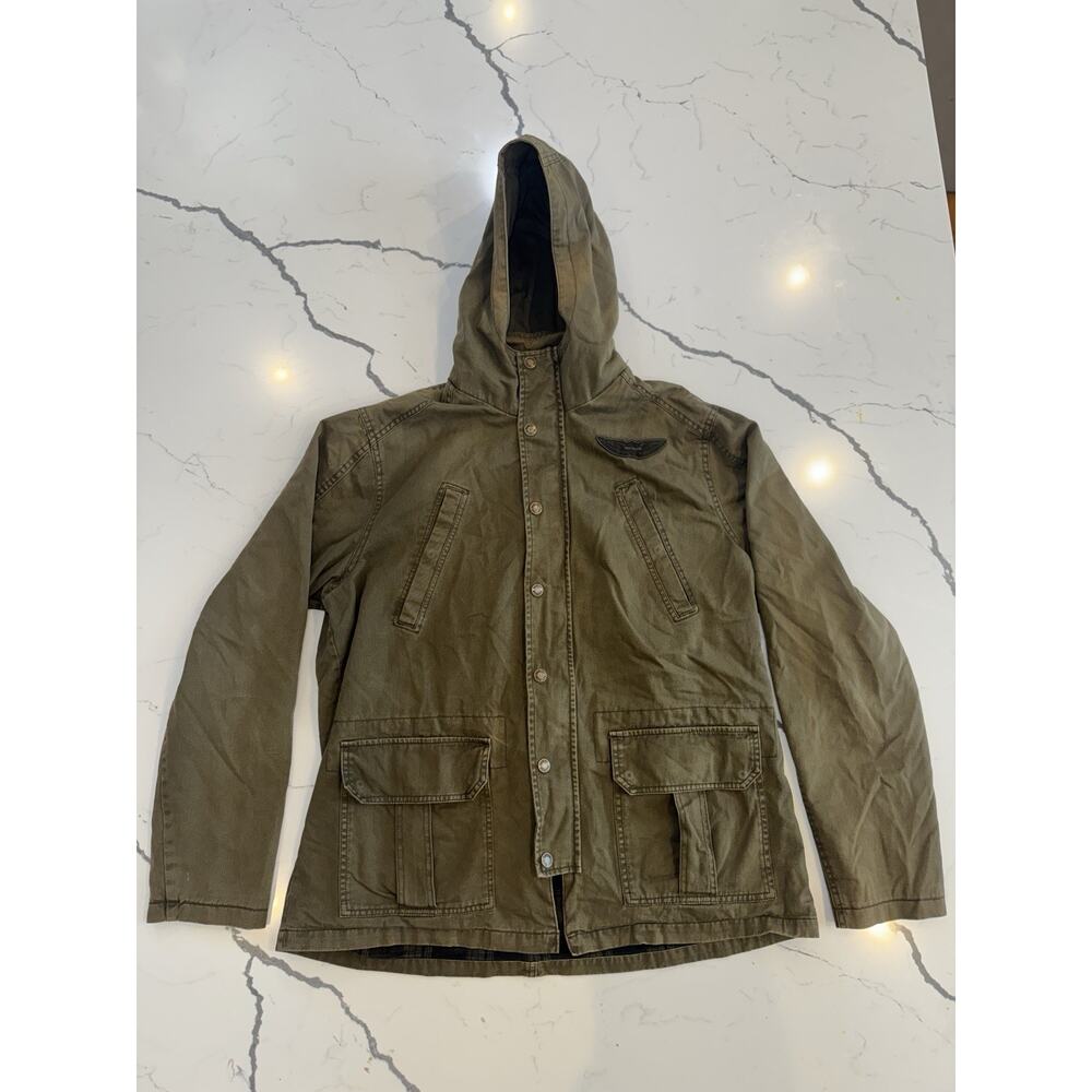 Harley-Davidson Men's Hooded Jacket Full Zip Green Cotton Motorcycle Biker Patch